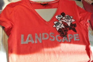Text Landscape and white Roses painted on Shirt